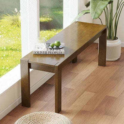 LukeAlon Solid Wood Dining Bench, 47.25" Brown Farmhouse Entryway Bench, Narrow Rustic Long Bench for Hallway Kitchen Dining Room Bedroom Living Room