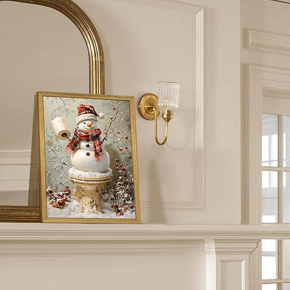 Vintage Snowman Christmas Wall Art, Cute Snowman Canvas Prints Poster, Winter Farmhouse Painting Artwork Picture, Rustic Holiday Christmas Wall Decor for Living Room Bathroom 8x10 Inch Framed