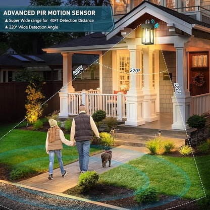 Motion Sensor Outdoor Wall Lanterns 2 Packs, Upgrade Dusk to Dawn Exterior Light Fixture, 3 Lighting Modes, Waterproof Front Porch Lights for Garage Patio Garden House Entryway, Black.