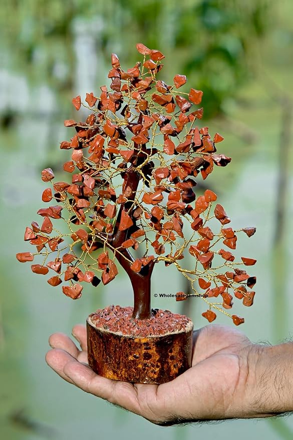 Red Jasper Crystal Tree with Golden Wire – Feng Shui Artificial Gemstone Tree for Home & Office Decor, Meditation & Healing