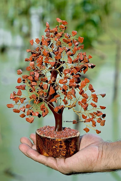 Red Jasper Crystal Tree with Golden Wire – Feng Shui Artificial Gemstone Tree for Home & Office Decor, Meditation & Healing