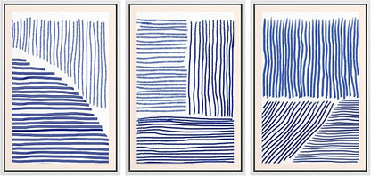 Ashbrook Framed Wall Art Print Set Navy Blue Geometric Color Block Lines Abstract Shapes Illustrations Modern Art Boho Scenic Colorful Chic for Living Room, Bedroom, Office - 16"x24"x3 White