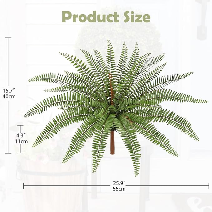 Briful 2Pack Artificial Boston Fern Plant 25.9in Lifelike Faux Ferns Bush Fake Hanging Greenery for Home Office Indoor Outdoor Garden Planter Decor