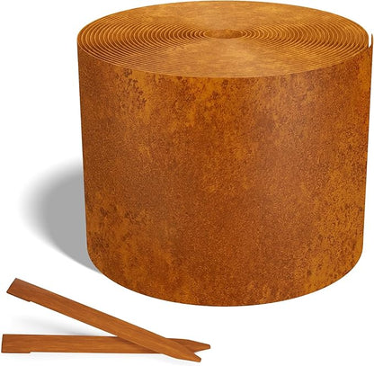 Worth Galvanized Steel Landscape Edging 4.5" x50' Metal Garden Edging Roll Flexible Bender Border with 16Pcs Stakes for Lawn, Flower Bed Edges, Rust-Colored Painted