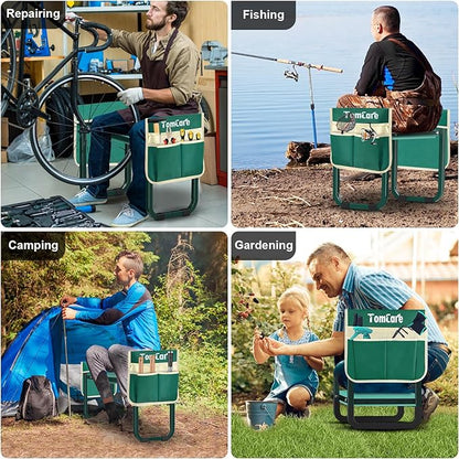 TomCare Garden Kneeler and Seat 11.14” Wider Larger Soft Kneeling Pad Garden Bench with 2 Large Tools Pouches Heavy Duty Foldable Garden Stool Gardening Gifts for Women Men Gardeners Seniors, Green