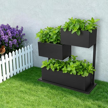 Large Geometric Metal Planter for Outdoor & Garden, 31.5x11.81x27.56 Inch Modern Black Steel Planter with Drainage Holes,Decorative Flower Pot for Yard, Patio, Lobby