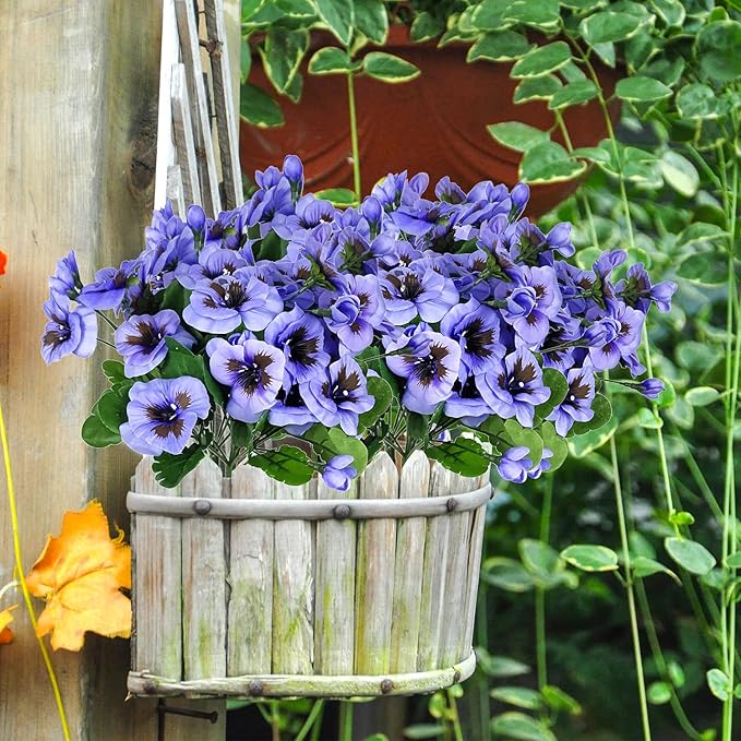 QIANYUN Fake Flowers Pansy Small Wild Flower Daisy Faux Plastic Purple Flowers for Home Wedding Kitchen Garden Table Centerpieces Indoor Outdoor Decor (8PCS,Purple)