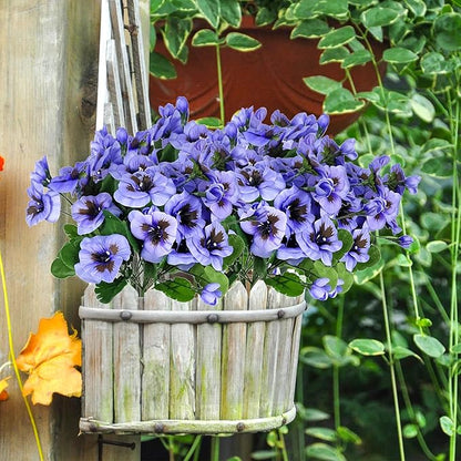 QIANYUN Fake Flowers Pansy Small Wild Flower Daisy Faux Plastic Purple Flowers for Home Wedding Kitchen Garden Table Centerpieces Indoor Outdoor Decor (8PCS,Purple)