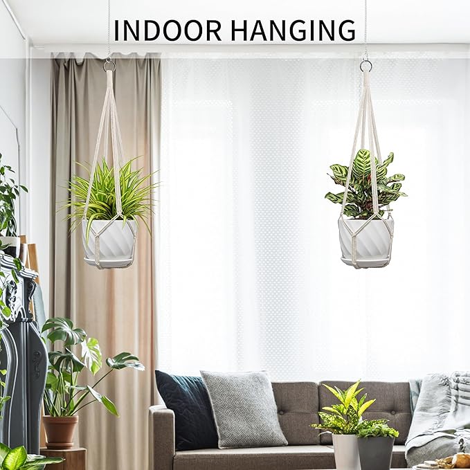 2 Pack Macrame Plant Hanger, Fits 4-13 Inch Pots, Boho Hanging Plant Holder for Indoor Outdoor, 35 Inch, White
