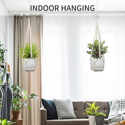 2 Pack Macrame Plant Hanger, Fits 4-13 Inch Pots, Boho Hanging Plant Holder for Indoor Outdoor, 35 Inch, White
