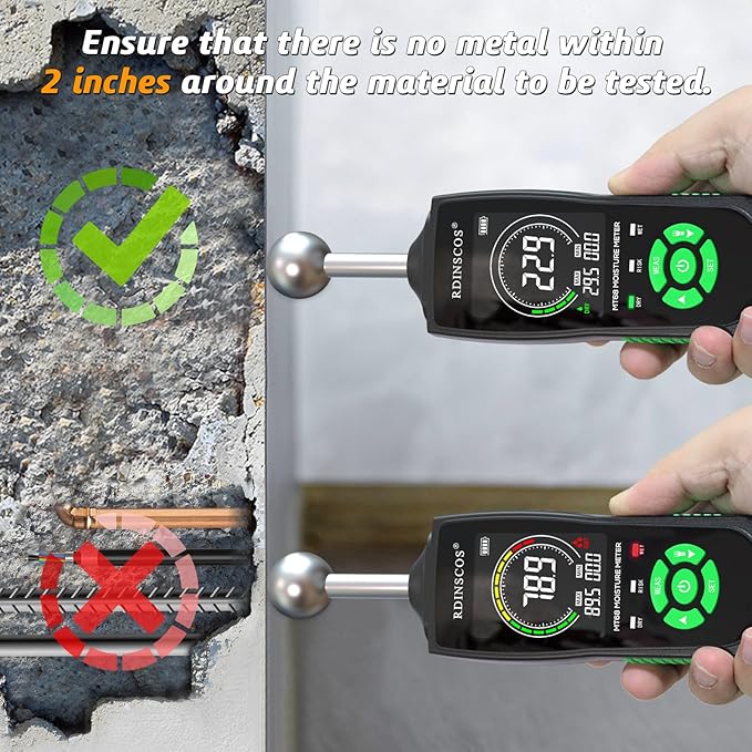 RDINSCOS Pinless Moisture Meter with Ball Sensor – Digital Moisture Detector for Walls, Wood, Drywall, Concrete – Non-Destructive Scanner with LED Flashlight & Custom Alerts