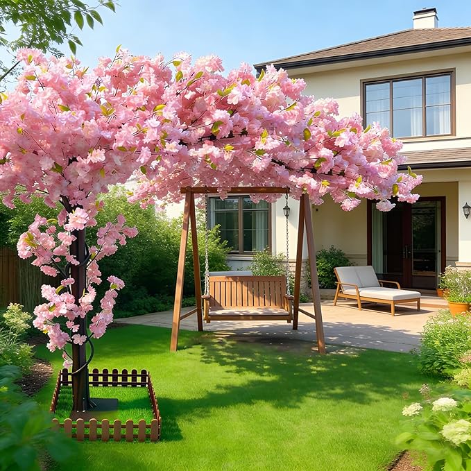 Artificial Cherry Blossom Tree 8.2Ft, Pink Silk Flowers with Solid Wood Trunk for Home & Garden Decor