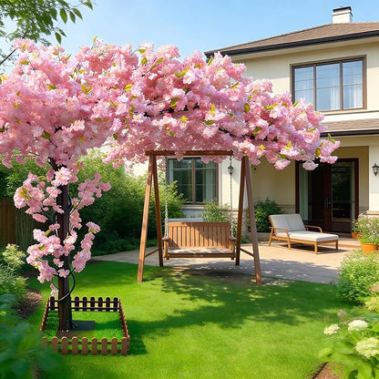 Artificial Cherry Blossom Tree 8.2Ft, Pink Silk Flowers with Solid Wood Trunk for Home & Garden Decor
