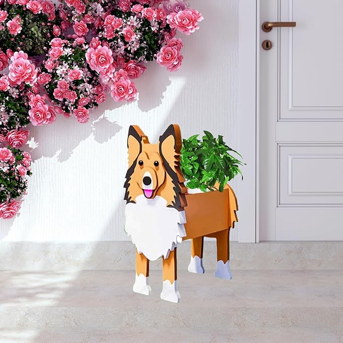 Sheltie Dog Planter Plant Pots,Cute Large Dog Flower Planter,Gifts for Pet Lovers,Unique Animal Plant Pots,Office,Indoor Outdoor Garden Decor(9.84 * 7.87 * 17in)
