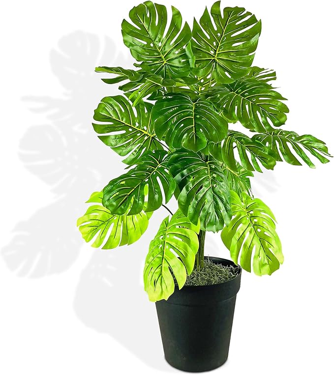 3.3ft Faux Monstera Deliciosa - Realistic Fade Resistant Foilage, No Maintenance, Large Indoor Artificial Plant in Black Pot - Living Room, Home & Office Decor