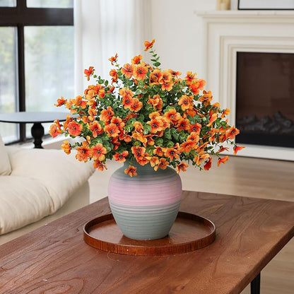 mizii Artificial Flowers for Outdoors 20 Bundles Realistic Faux Silk Flower UV Resistant Fake Plants Outside Decorations for Patio Garden Balcony Yard Porch Summer Indoor Home Decor (Light Orange)
