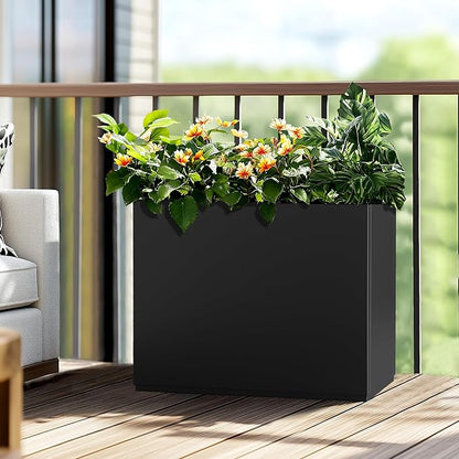 Rectangle Planter for Indoor & Outdoor, Tall and Long Planter Boxes with Drainage Holes, Mental Divider Planter Box All-Weather Use for Plants, Flowers, 35" L x 9" W x 26" H, Black