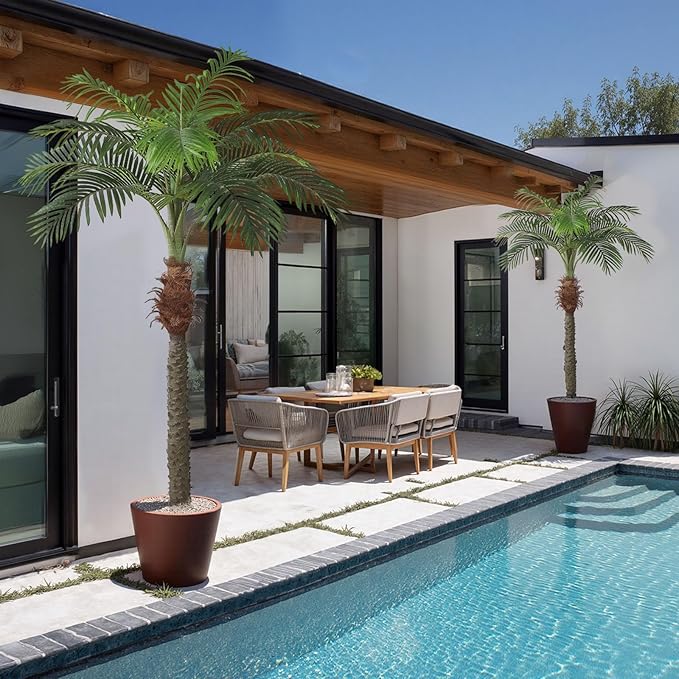 7 FT Fake Palm Tree,Tall Artificial Palm Trees for Outdoor Indoor Decor,Faux Phoenix Palm Plants for Outside Patio Pool Coastal Home Office Living Room