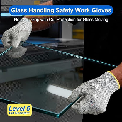 Dowellife 3 Pairs Level 5 Cut Resistant Work Gloves for Men and Women, PU Coated Breathable Gardening Gloves, Thin Flexible and Firm Grip for Mechanics and Fishing (Medium, Grey)