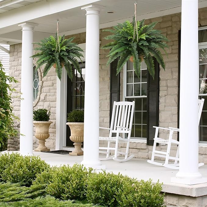 JUSTOYOU 36" Artificial Boston Fern Bush, Artificial Ferns for Outdoors Large Set of 2 with 60 Fronds Faux Ferns UV Resistant Fake Plants for Indoor and Outdoors Home Office Greenery Decor