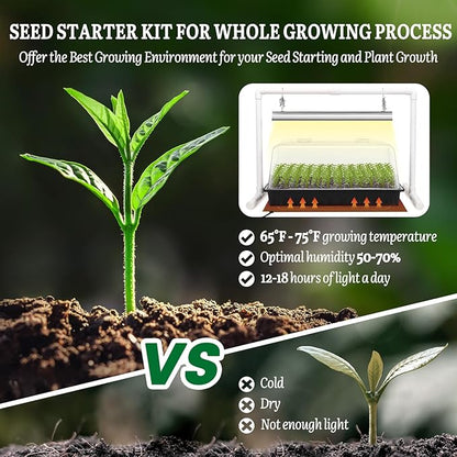 SOLIGT 1020 Size Seed Starter Kit with Grow Light and Heat Mat – 7" Humidity Dome, 6x12 Cell Seed Starter Tray, Bright-Adjustable with 8/12/18H Timer & Stand for Seed Starting & Seedling Propagation