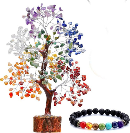 Chakra Crystal Tree - Handmade Healing Crystal Tree with 7 Chakra Stones - Decorative Trees of Life for Meditation, Feng Shui, and Home Decor - Unique Birthday Gifts for Women