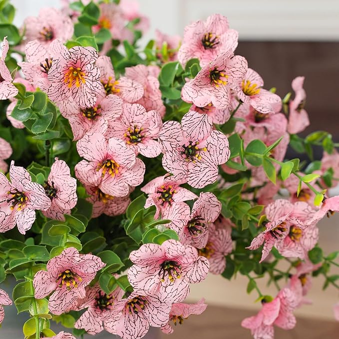 mizii Artificial Flowers for Outdoors 20 Bundles Realistic Faux Silk Flower UV Resistant Fake Plants Outside Decorations for Patio Garden Balcony Yard Porch Summer Indoor Home Decor (Light Pink)