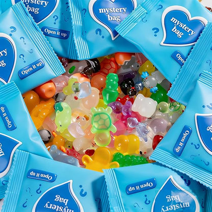 50 Pcs Glow in The Dark Mini Resin Animals,Mystery Blind Bags Bulk Assortment with Tiny Miniature Figurines for DIY Crafts,Fairy Garden Decor,Dollhouse Accessories,Party Supplies