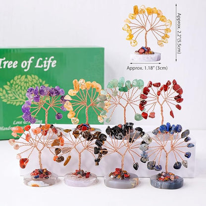 Runyangshi 12pcs Crystal Tree Set Tree of Life Natural Crystal Healing Stones with Agate Base Gemstone Trees Fengshui Good Luck Positive Energy Home Decor