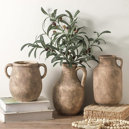 Ceramic Flower Vase Home Decor - 9.7 inch Large Table Flowers Vases Living Room Bedroom Plant Decorations Farmhouse Vintage for Kitchen Shelf Office Coffee Dining Desk House Women (Retro, 9.7")