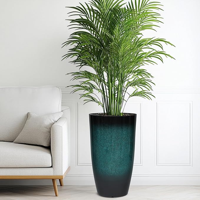 24" Tall Planters Set of 2, High-Density PP Ceramic-Look Outdoor Pots for Plants, Versatile Indoor/Outdoor Flower Pots w/Drainage Hole for Patio Garden Porch & Living Room Decor, Ideal Gift