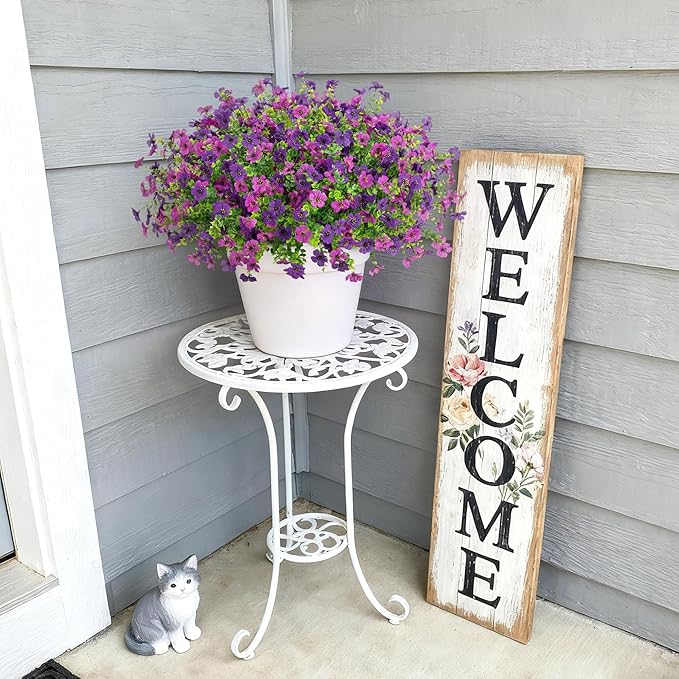 Artificial Fake Mums Flowers for Outdoor Fall Decor, 12 Bundles Faux Flowers Plants Silk Daisy for Planter Pot Colorful UV Resistant Look Real for Front Door Porch Patio Outside Yard(Light Purple)