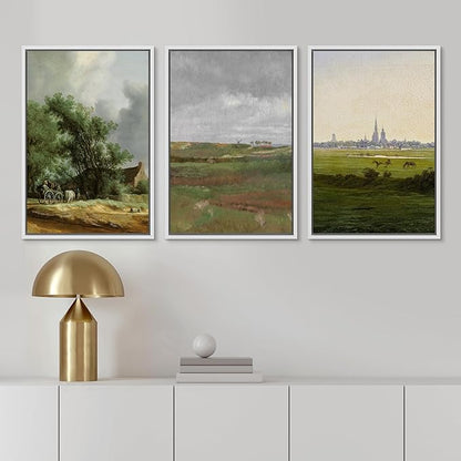 Ashbrook Framed Canvas Print Wall Art Set Farmhouse Country Nature Wilderness Illustrations Fine Art Decorative Floral Botanical Vintage for Living Room, Bedroom, Office - 24"x36"x3 White