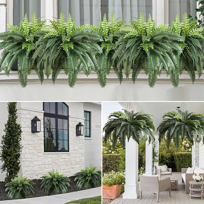 Luyue Fake Ferns Artificial Plants Sets of 2, 36" Artificial Boston Ferns for Outdoors Realistic Large Faux Fern Bush with 60 Fronds Hanging Plant for Front Porch Patio Outdoor/Indoor Home Decor