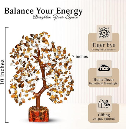 YATSKIA Tiger Eye Crystal Tree - Tree of Life - Tiger Eye Stone - Reiki Gifts - Gemstone Tree - Spiritual Decor - Crystal Decor - Chakra Decor - Metaphysical Gifts - Chakra Stones - Home Office Decor