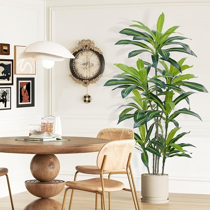 6Ft Dracaena Plant Artificial Tree Fake Tropical Floor Plants Potted (Real Touch) Artificial Silk Tree Leaf Faux Trees Black Tall Planter for Home Office Living Room Indoor Outdoor Decor（1Pack）