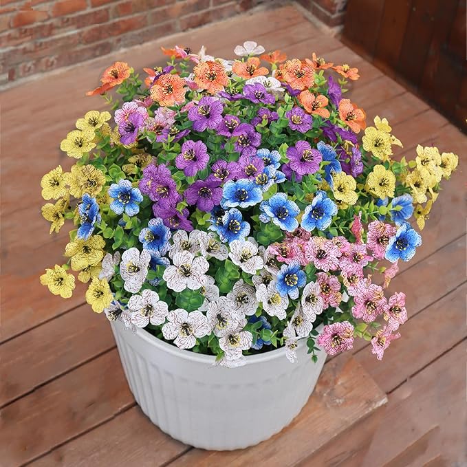 Artificial Flowers for Outdoors UV Resistant, 12 Bundles Realistic Silk Flower Faux Fake Plants for Porch Patio Yard Planters, Spring Summer Home Garden Decor, White