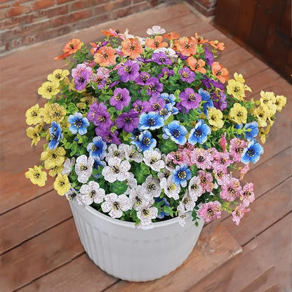 Artificial Flowers for Outdoors UV Resistant, 12 Bundles Realistic Silk Flower Faux Fake Plants for Porch Patio Yard Planters, Spring Summer Home Garden Decor, White