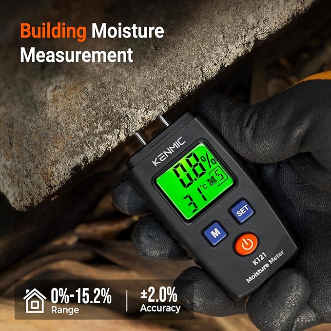 Moisture Meter for Wood, Pin-Type Moisture Detector with LCD Backlit Display, 7 Material Modes, Digital Moisture Tester for Walls, Wood, Firewood, Lumber, Bricks, Floor and More