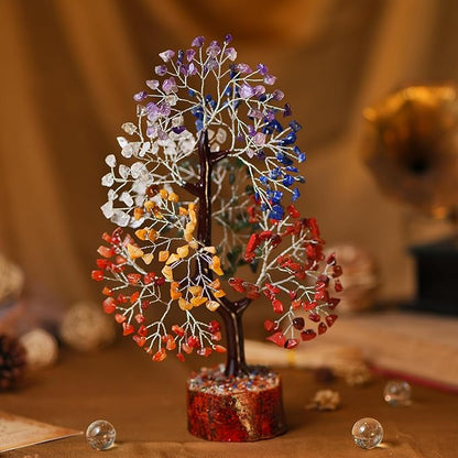 7 Chakra Tree, Crystals and Healing Stones, Chakra Tree of Life Crystal Tree for Positive Energy, Birthday Gifts for Women, Home Office Decor, House Warming Gifts New Home, Spiritual Gifts