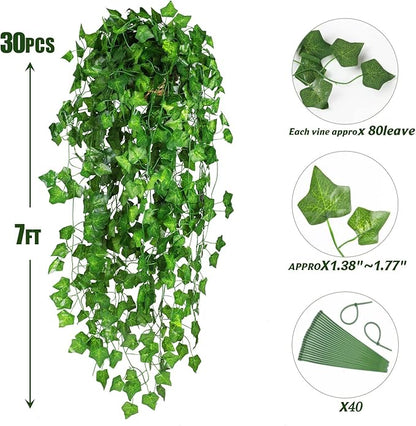 BLEUM CADE 30 Strands 210Ft Fake Vines for Bedroom with Fake Leaves, Cute Artificial Hanging Ivy Vines Fake Plants for Christmas Party Garden Store Wall Room Decor Aesthetic