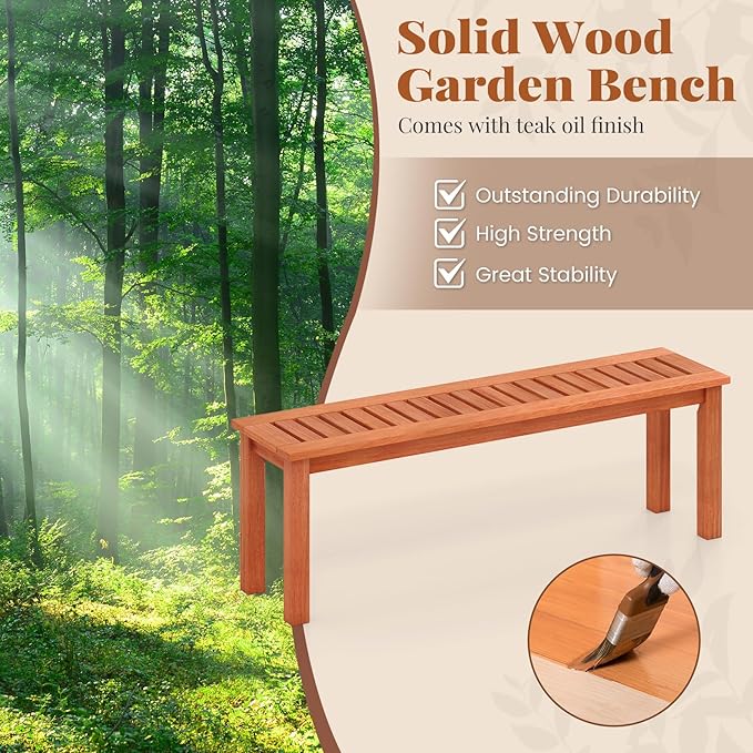 HAPPYGRILL Outdoor Solid Wood Bench, Backless Dining Bench with Slatted Seat, 2-Person Garden Seat for Patio, Porch, Backyard, Poolside, 705 LBS Weight Capacity (1)