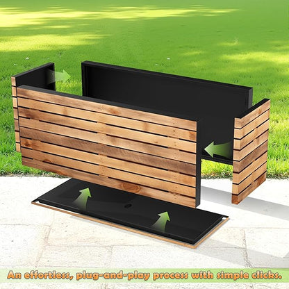 Metal Planter Box Rectangular Planter Box with Drainage Hole, Outdoor Large Planters, All-Weather Use, Rust-Resistance, for Flowers Plants, 32" L × 15" W × 16.3" H, Dark Walnut