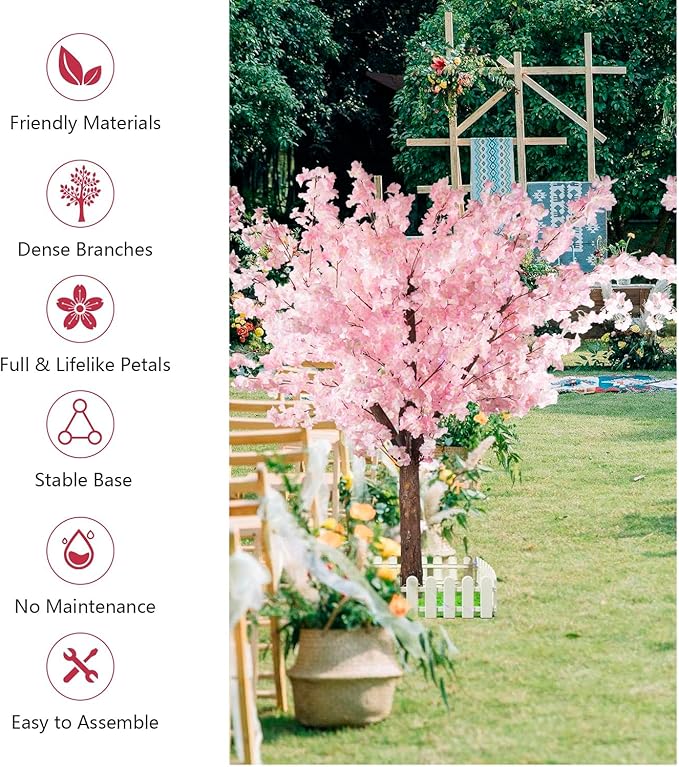 Artificial Cherry Trees Indoor Decor: Handmade Natural Fake Cherry Blossom Pink Tree Outdoor for Party Wedding Christmas