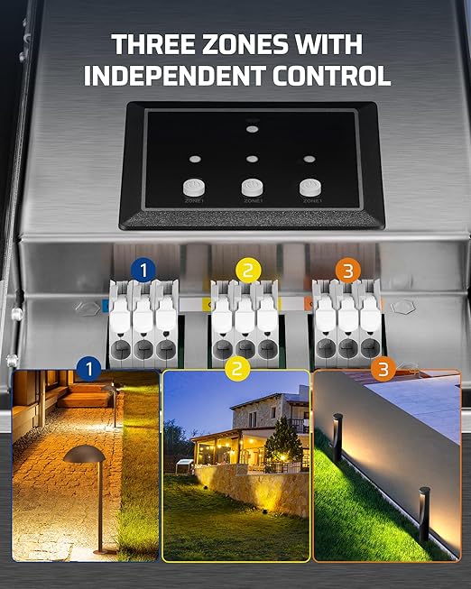 DEWENWILS 300W Wi-Fi Low Voltage Landscape Transformer with 3 Zones, 2.4GHz Smart Low Voltage Transformer, 120V AC to 12V/14V AC, Landscape Lighting Transformer for Outdoor Lights, LED Lights