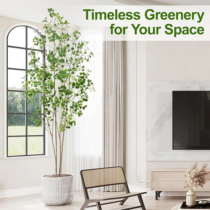 8ft Artificial Ficus Tree with Heart-Shaped Leaves - Lush & Full Branches, 95" Tall Luxurious Faux Heart-Leaf Ficus Tree, Perfect for Modern Home & Office Decor, Natural Look