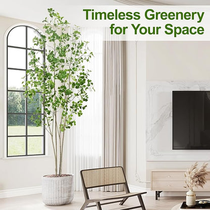 8ft Artificial Ficus Tree with Heart-Shaped Leaves - Lush & Full Branches, 95" Tall Luxurious Faux Heart-Leaf Ficus Tree, Perfect for Modern Home & Office Decor, Natural Look
