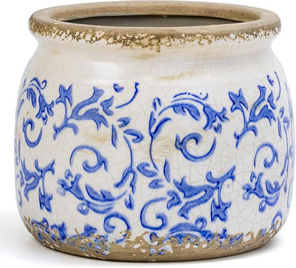 Vintage Ceramic Ice Crack Flower Pot with Drainage Holes, Country Rustic Planters for Indoor and Outdoor,Tuscan Decor,Home,Living Room, Garden Decor, Gardening Gift (Tropical)
