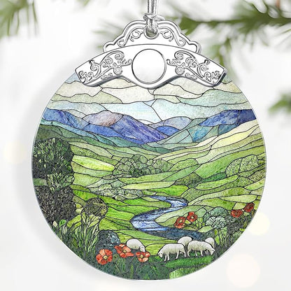 Green Irish Hills Ornament – Christmas Decoration & Christmas Ornament; Stained Glass Holiday Decoration (Holiday Present, Bauble Present, Gift Idea, Gift Exchange) | Heirloom Keepsakes