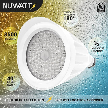 NUWATT 25W Bullet Flood Light Outdoor LED Landscape Lights, 3500 LM Bright Outdoor Lighting for Yard, 30K/40K/50K Selectable, 1/2" Knuckle Mount, 120-277V Waterproof Flag Pole Lights (12-Pack)